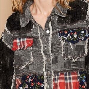 #169 POL Multicolor Patchwork Button-Up Top/ Shacket